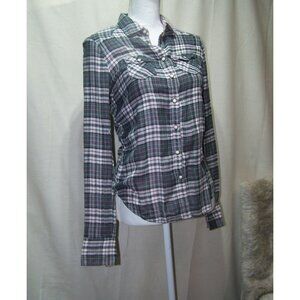 American Eagle Shirt Blouse Plaid Green Pink Size 2